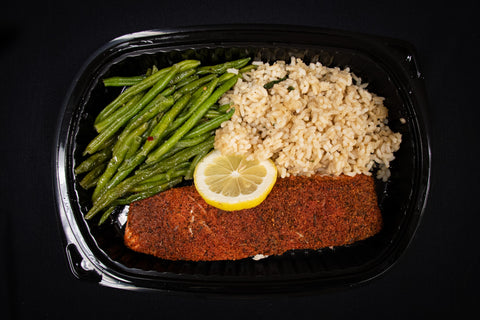 Blackened Salmon with Green Beans & Brown Rice