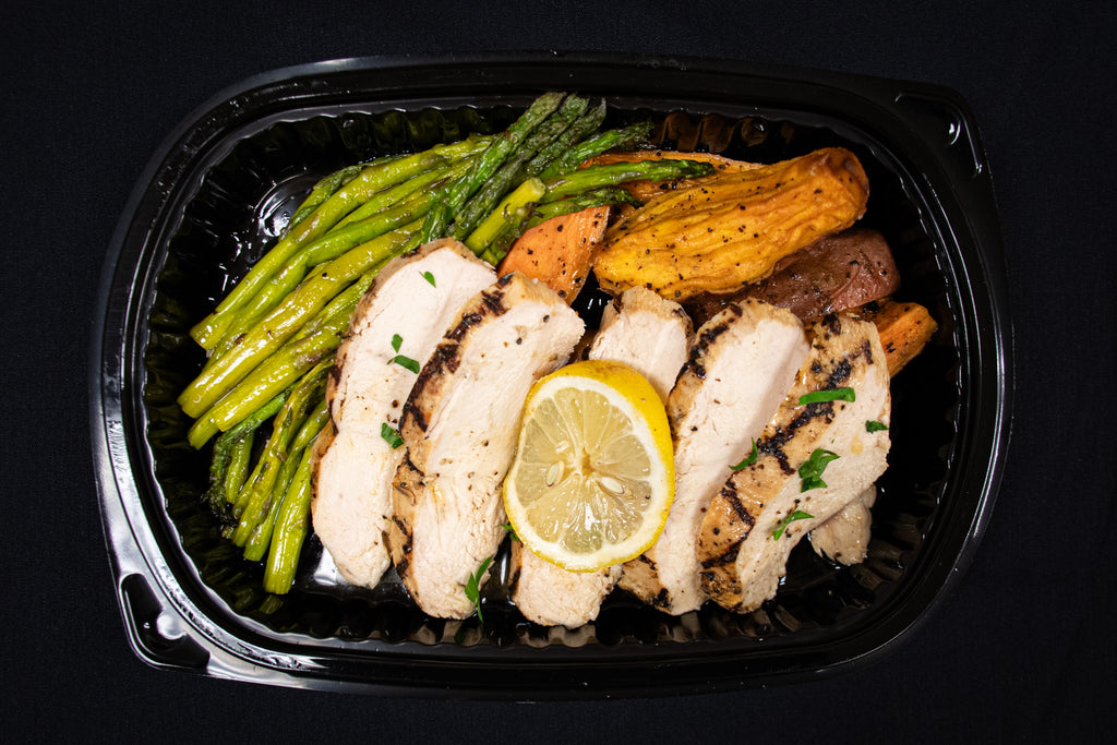 Lemon Pepper Grilled Chicken with Asparagus & Sweet Potatoes
