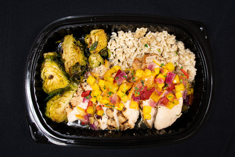 Mango Chutney Grilled Chicken with Brussel Sprouts & Brown Rice